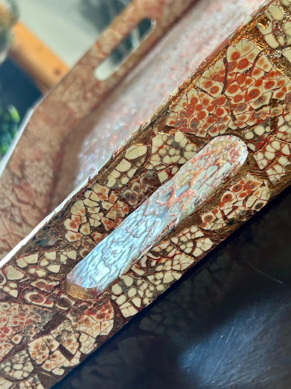 Vintage Pier 1 Imports, Mosaic Style Serving Tray, Orange & White